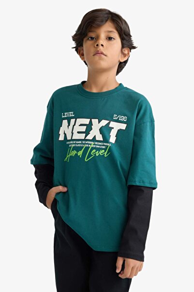 DeFacto Boy's Oversize Wide Fit Crew Neck Printed Long Sleeve T-Shirt E9589A825Au