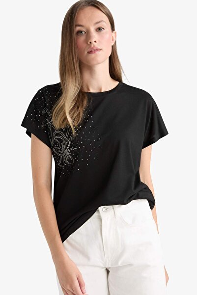 DeFacto Μπλουζάκι με κοντό μανίκι με στάμπα με πέτρα F9589AX25AU