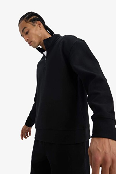 DeFacto Boxy Fit Stand Collar Half Zip Skuba Diver Fabric Sweatshirt E9363Ax25Au