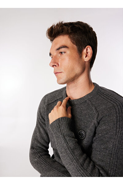 Discovery Expedition Antrasit Melanj Erkek Bisiklet Yaka Relaxed Fit Kazak D4...