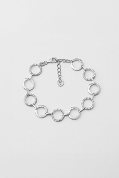 So CHIC... Beyaz Taşlı 18 Ayar Beyaz Altın Kaplama 19 Cm Gümüş Bileklik