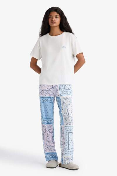 DeFacto Set de pijamale cu mâneci scurte, cu model, cu fund lung-Fall in Love F8039AX25AU