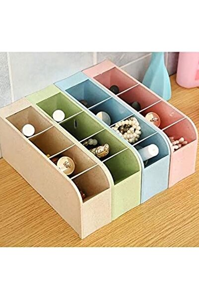VİALEX 3 Pcs Mellow 4 Compartment Multi-Purpose Desk Organizer Pen Holder-Jewelry-Makeup-Office Organizer-Beige