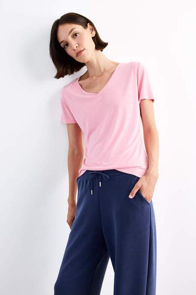 DeFacto V-Neck Modal Short Sleeve T-Shirt G0402Ax25Sm