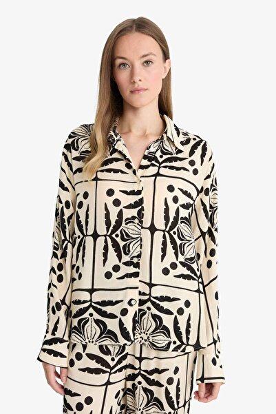 DeFacto Regular Fit Desenli Krinkıl Viskon Uzun Kollu Gömlek G0300AX25AU