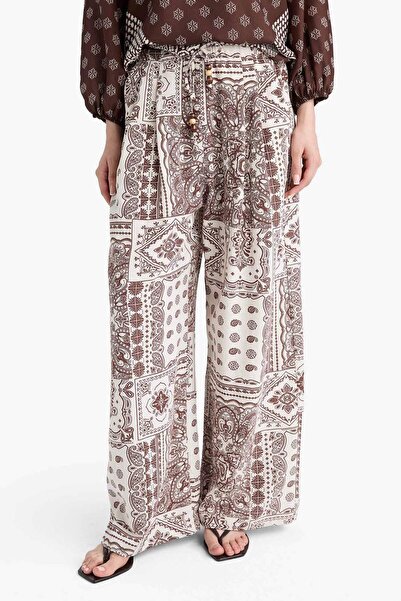 DeFacto Wide Leg Pocket Detailed Wide Leg Linen Blend Patterned Trousers F9266Ax25Au