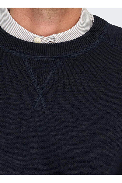 Only & Sons Pulover pentru bărbați cu guler simplu, simplu, albastru închis, ONSPIN REG 12 CREW KNIT