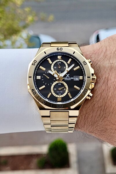 Daniel Klein Kadranı Siyah Kordonu Sarı Renk 24 Ay Garantili 42 Mm Fonksiyonlu Erkek Kol Saati