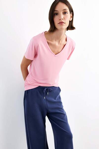 DeFacto V-Neck Modal Short Sleeve T-Shirt G0402Ax25Sm