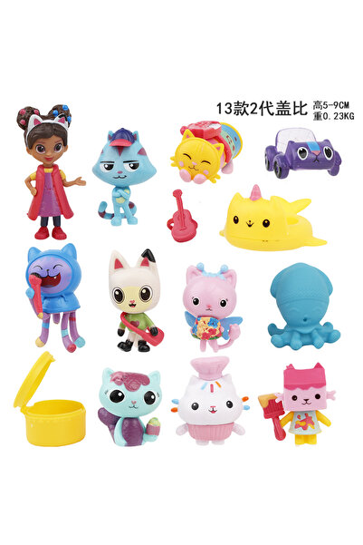 Choice B New Gabby Dollhouse Anime Figure Toy PVC Model Smiling Car Cat Hug Gaby Figurines Dolls 13pcs/Set