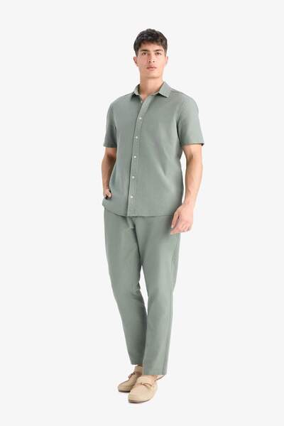 DeFacto 100% Cotton Slim Fit Linen Look Jogger Khaki Men's Trousers D2671Ax/Kh398