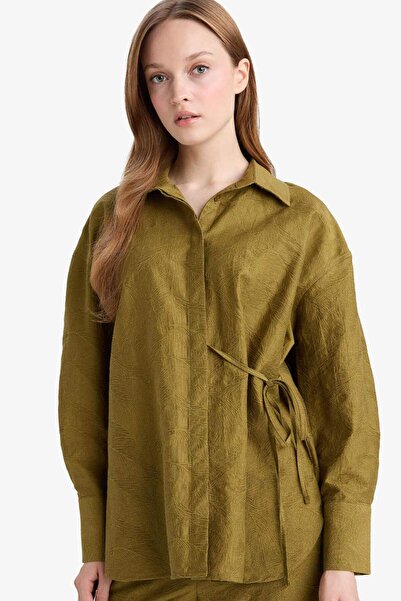 DeFacto Regular Fit Gömlek Yaka Jakarlı Uzun Kollu Tunik F7983AX25AU