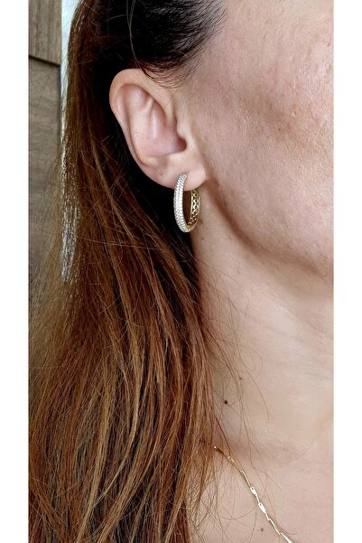 İNİTİUM Xuping Paslanmaz Çelik Zirkon Taşlı Gold Halka Küpe