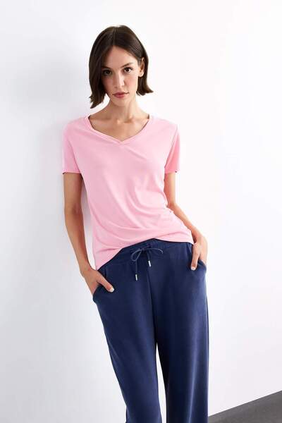 DeFacto V-Neck Modal Short Sleeve T-Shirt G0402Ax25Sm