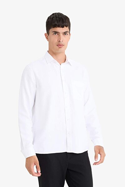 DeFacto Regular Fit Polo Yaka Dokulu Pamuklu Cepli Uzun Kollu Gömlek E7744AX25AU