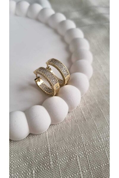 İNİTİUM Xuping Paslanmaz Çelik Zirkon Taşlı Gold Halka Küpe