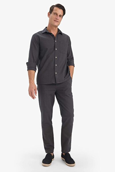 DeFacto %100 Pamuk Slim Fit Keten Görünümlü Jogger Antrasit Erkek Pantolon D2671AX/AR9