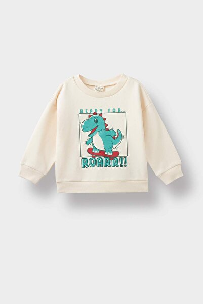 DeFacto Erkek Bebek Bisiklet Yaka Dinozor Baskılı İçi Yumuşak Tüylü Sweatshirt E9230A525AU