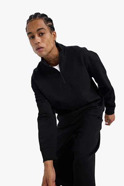 DeFacto Boxy Fit Stand Collar Half Zip Skuba Diver Fabric Sweatshirt E9363Ax25Au