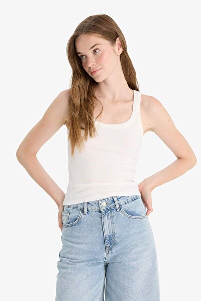 DeFacto Figurbetontes Camisole-Unterhemd mit U-Ausschnitt und Rippenmuster F7818AX25AU