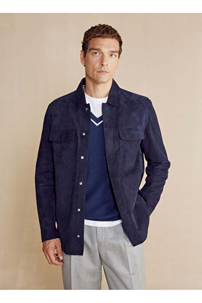 BROOKS BROTHERS Lacivert Erkek Deri Ceket BBFW24MSH024
