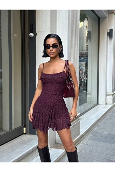 SEVENLINE Kadın Mini Dantelli Fırfırlı Elbise