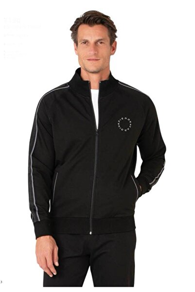 Pierre Cardin Erkek Siyah Pamuklu Fermuarlı Eşofman Takımı 1 Çift Çorap Hediye .R.O1.P.İ.ERŞ.II.E.L.T