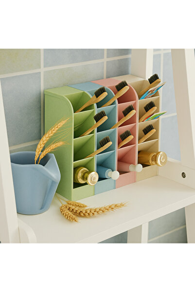 VİALEX 2 Pcs Mellow 4 Compartment Multi-Purpose Desk Organizer Pen Holder-Jewelry-Makeup-Office Organizer-Beige