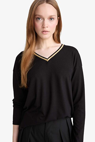 DeFacto Regular Fit V Neck Long Sleeve T-Shirt G0210Ax25Au