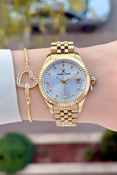 Daniel Klein Sarı Renk 24 Ay Garantili 34 Mm Kadın Kol Saati ve Bileklik