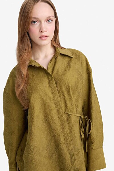 DeFacto Regular Fit Gömlek Yaka Jakarlı Uzun Kollu Tunik F7983AX25AU