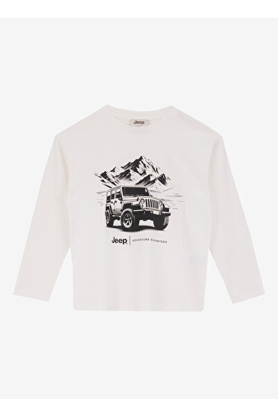 Jeep Beyaz Erkek Çocuk Bisiklet Yaka Relaxed Baskılı T-Shirt C4WB-TST4689