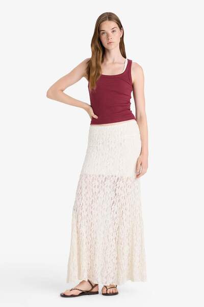 DeFacto A Form High Waist Lace Maxi Skirt F7820Ax25Au