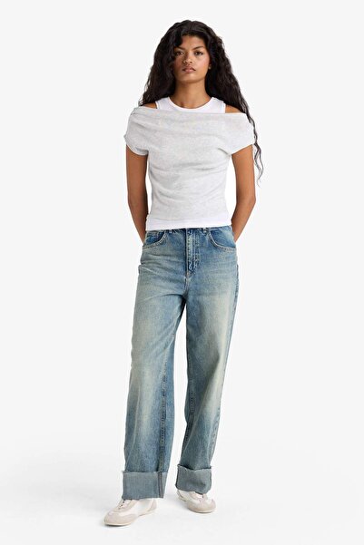 DeFacto Slim Fit με λεπτή εφαρμογή με κοντό μανίκι με έναν ώμο με ραβδώσεις G0316AX25HS