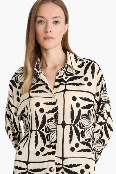 DeFacto Regular Fit Desenli Krinkıl Viskon Uzun Kollu Gömlek G0300AX25AU