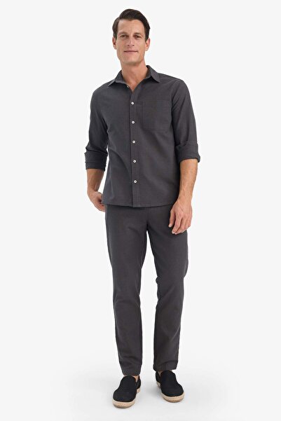 DeFacto 100% Cotton Slim Fit Linen Look Jogger Anthracite Men's Trousers D2671Ax/Ar9