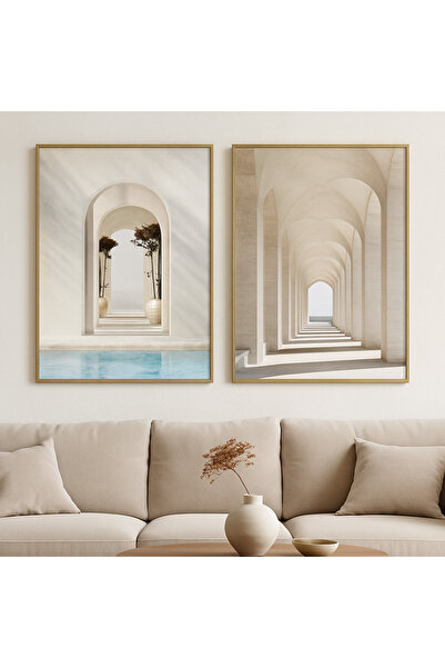 seninürünün Liminal - Gerçek Cama Baskı Gold Alüminyum Metal Çerçeveli 2'li M...