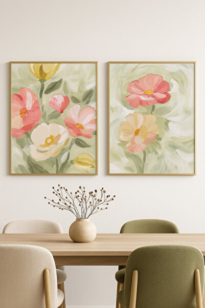 seninürünün Zarif Çiçekler - Gerçek Cama Baskı Gold Alüminyum Metal Çerçeveli...