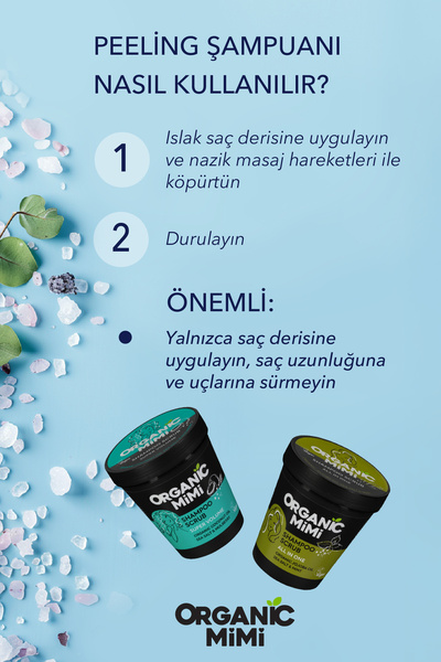ORGANİC MİMİ Peeling Şampuanı Saç Dökülmesine Karşı Deniz Tuzu Ve Organik Nane, Kepeği Önler, 280 G