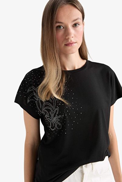 DeFacto Μπλουζάκι με κοντό μανίκι με στάμπα με πέτρα F9589AX25AU