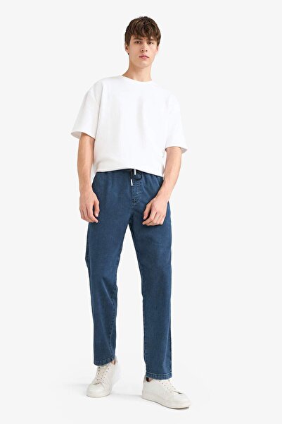 DeFacto Pantaloni largi cu picioare largi, cu șireturi în talie, din denim spălat cu nea G1627AX25AU