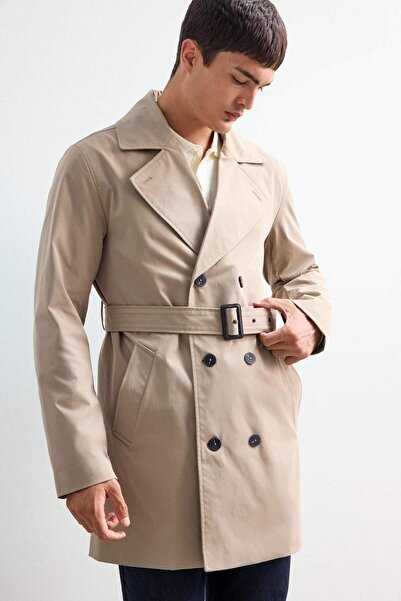 DeFacto Slim Fit Dar Kesim Astarlı Düğmeli Cepli Kemerli Mevsimlik Baharlık Trençkot D5528AX25AU
