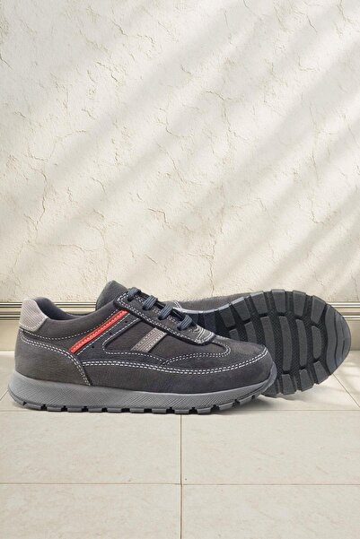 Rakerplus Genuine Leather Gray Lace-Up Boys' Sports School Shoes