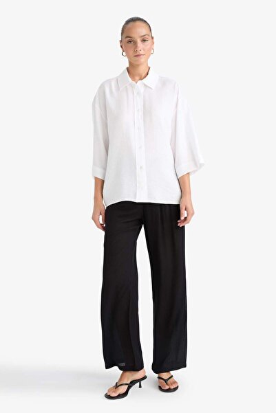 DeFacto Relax Fit Elastic Waist Long Twill Pants G0184Ax25Sm