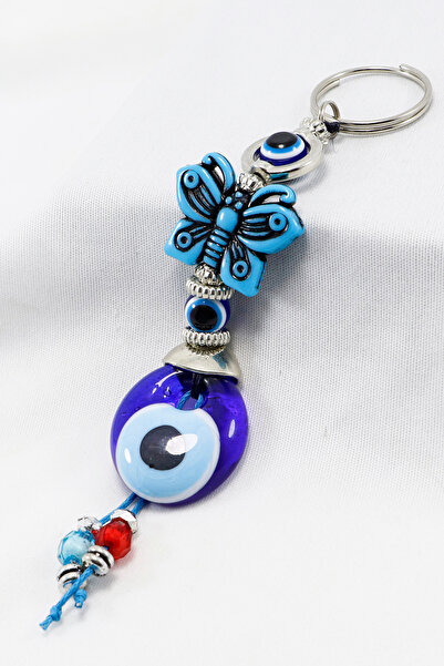 biuti Breloc din sticlă realizat manual cu mărgele cu ochi rău, cu figurină d...