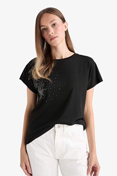 DeFacto Μπλουζάκι με κοντό μανίκι με στάμπα με πέτρα F9589AX25AU