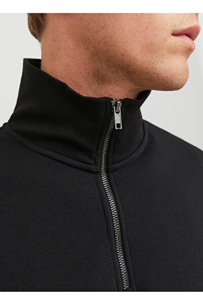 Jack & Jones Ανδρικό φούτερ με ψηλό γιακά μαύρο 12250747_JJEBRADLEY SWEAT HALF ZIP