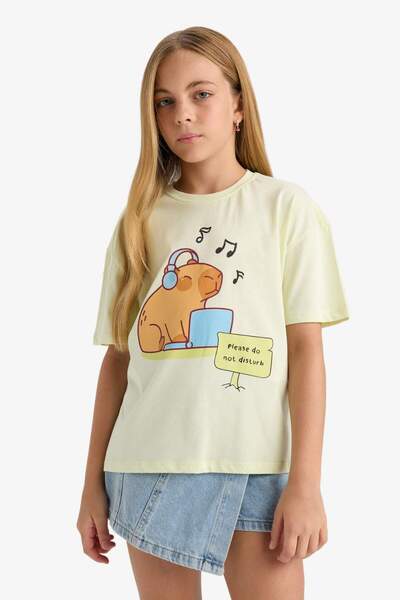 DeFacto Κοριτσίστικο μπλουζάκι με κοντό μανίκι με στάμπα με λαιμόκοψη F9723A825HS