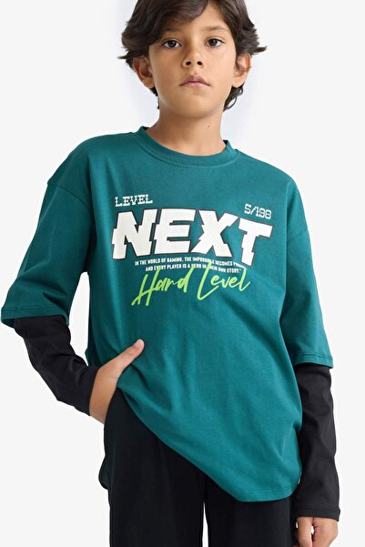 DeFacto Boy's Oversize Wide Fit Crew Neck Printed Long Sleeve T-Shirt E9589A825Au
