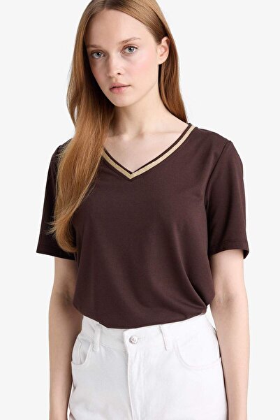 DeFacto Μπλουζάκι με κοντό μανίκι με κανονική εφαρμογή V λαιμόκοψη F2770AX25AU